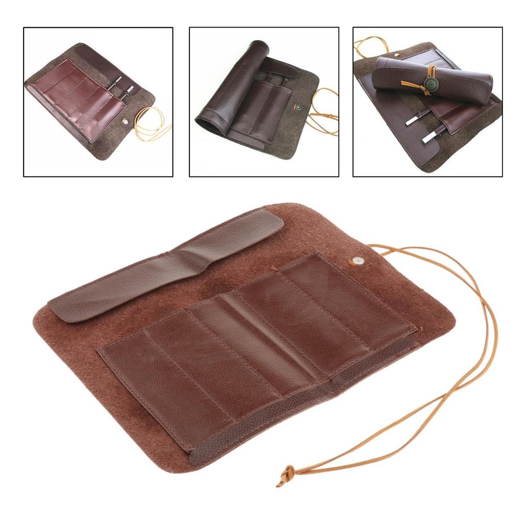 Portable Leather Knife Bag Roll Up Case Travel Tool Organizer for Outdoor Camping and Culinary Use