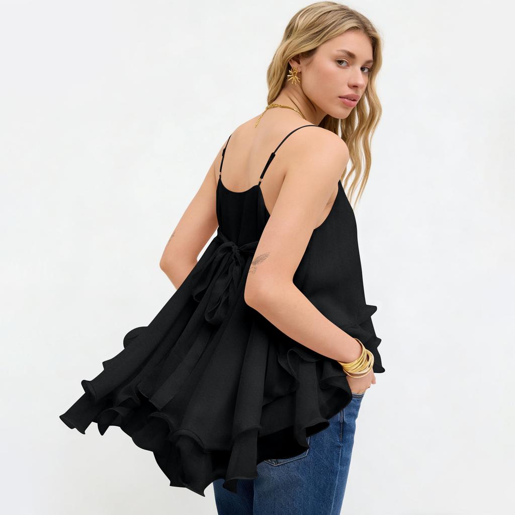 Top Casual da Donna Senza Maniche con Spalline Arricciate Off-the-Shoulder in Chiffon