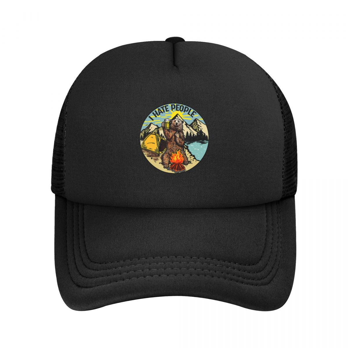 

Baseball Caps Bear I Like Drinking And Camping But I Hate People Mesh Hats Fashion Casquette Men Women Hats One Size