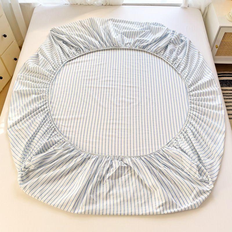 Japanese Style Washed Cotton Striped Bed Sheet Three Piece Set, Full Coverage, Non Slip Single Piece, Simmons Mattress, Dust