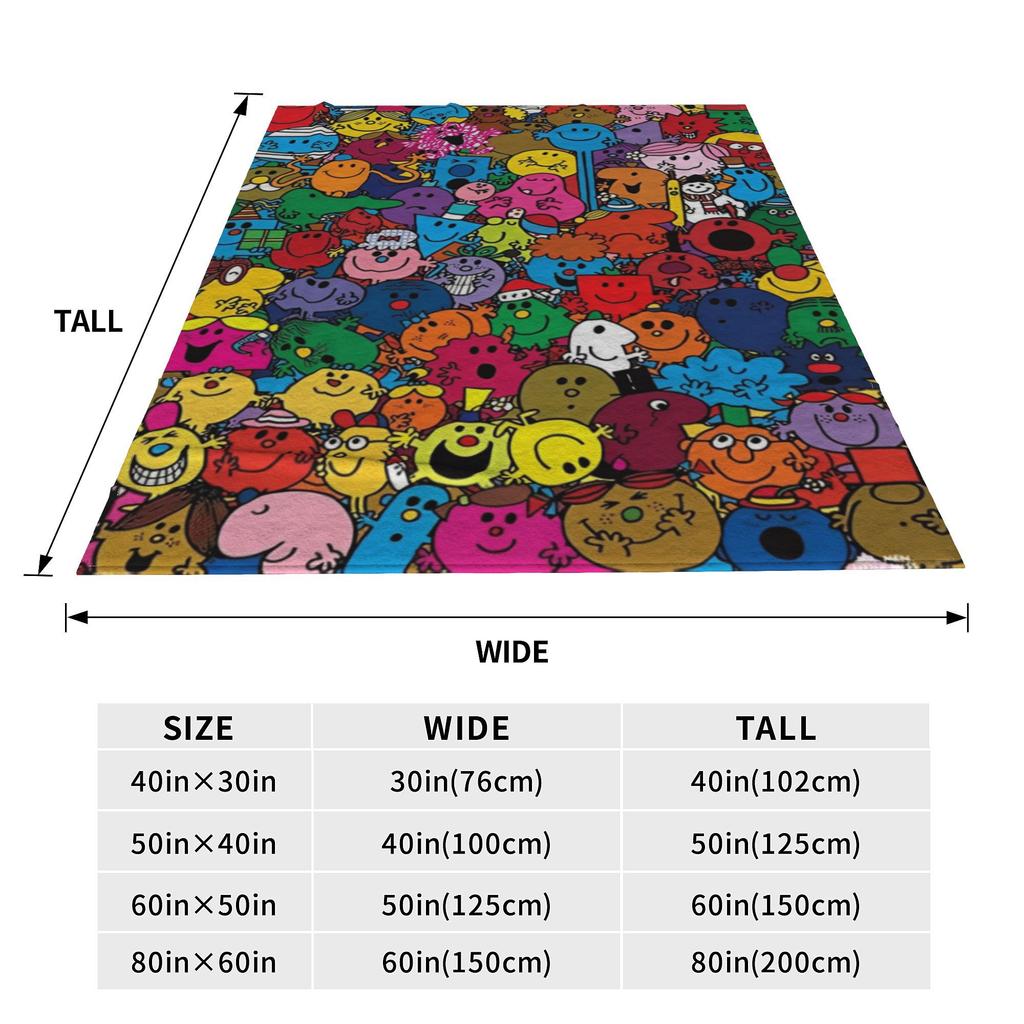 Mr M-Men Cartoon Little M-Miss Blankets Mr Happy Miss Sunshine Shy Flannel Awesome Soft Throw Blanket for Home Winter Office
