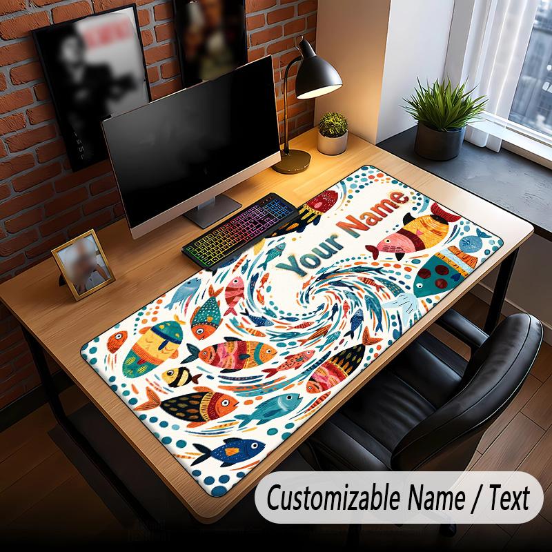 Fish Ocean Theme Custom Mouse Pad Personalized With Name Text Customized Desk Mat For Office Home Decor