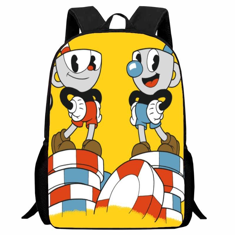 Cuphead Student Backpack Cartoon Teacup Head Backpack Lightweight 123 Grade Boys and Girls