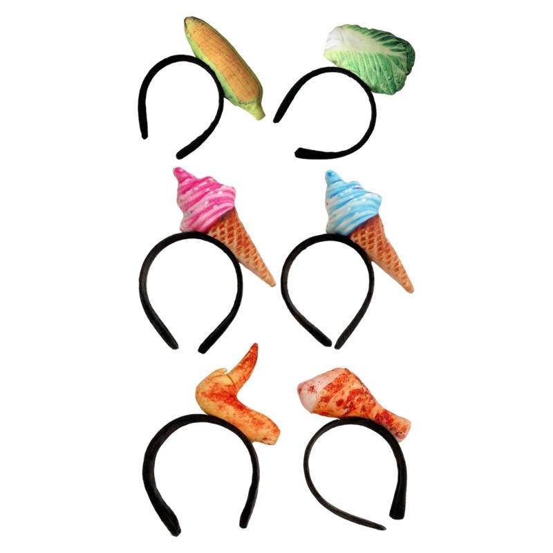 Unique Food Shaped Stretchy Headpiece With 3D Fried Chicken Vegetables Ice Cream Particulars For Costume Parties Daily Activities