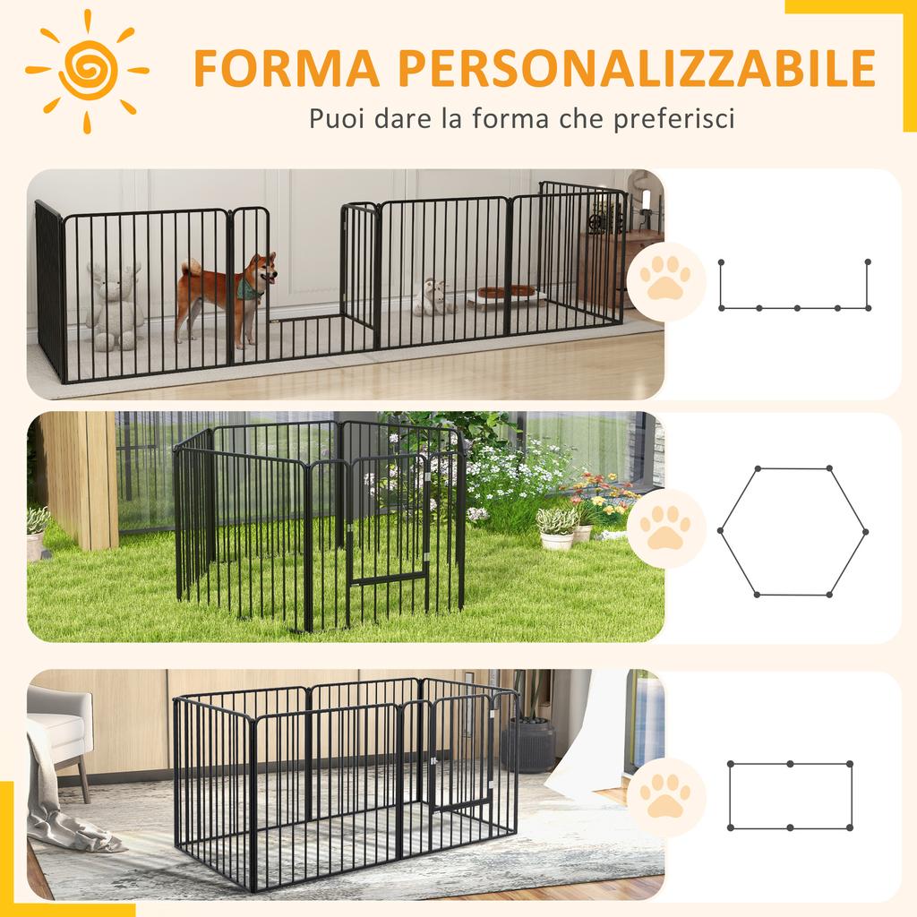 6-Panel Modular Dog Playpen for Indoor and Outdoor, In Steel, 164x83x80 Cm, Black