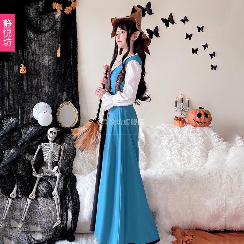 Halloween Costume Vintage Court Style Witch Dress Long Dress Medieval Art European Pastoral Cosplay