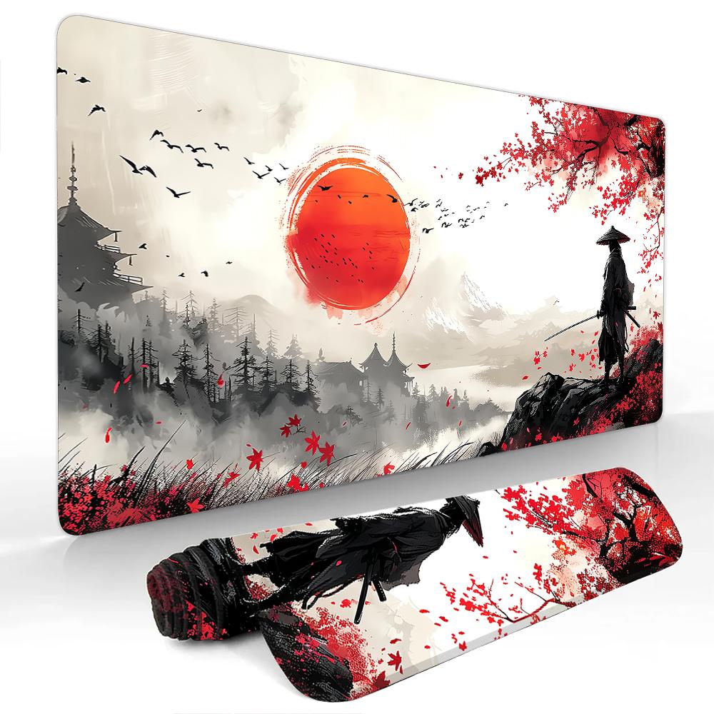 Samurai And The Red Sun Gaming Mouse Pad Nonslip Durable Desk Mat Pc Accessories Mousepads Katana Gaming Mats Tapis De Souris