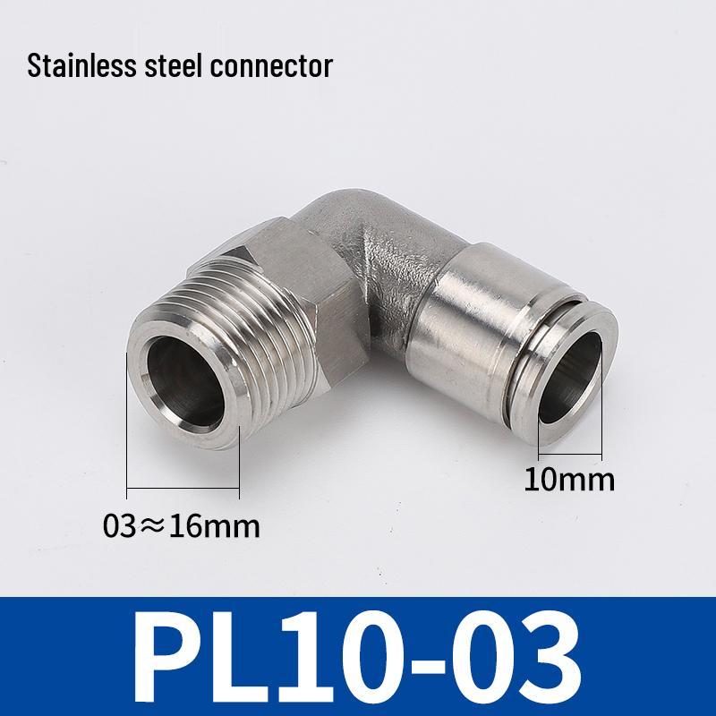304 Stainless Steel Threaded Pneumatic Air Hose Quick Connect Fitting, PC/PL Options: 8-02, 4-M5, 6-01, 10-03.