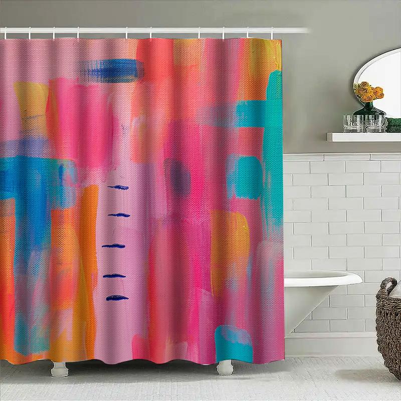 Bright Colorful Shower Curtain Set Modern Design For Bathroom Decor Red, Pink, Blue, Orange, Yellow Colors Polyester Fabric With
