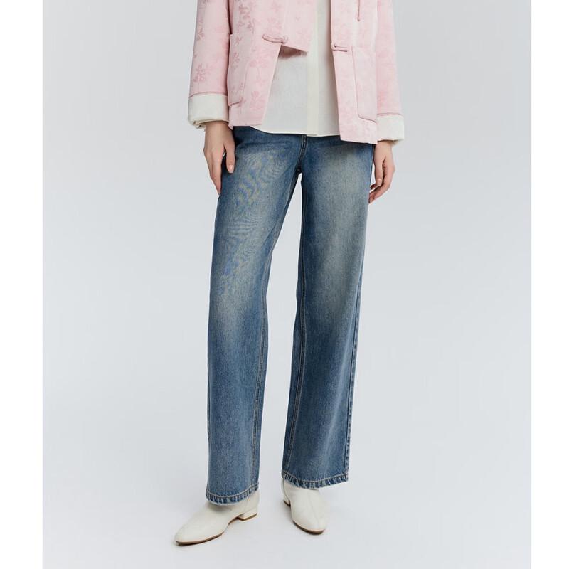 MONOVICH Women s Straight Leg Loose Jeans L джинсовый синий