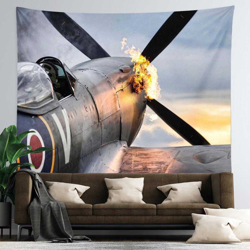 Retro Aircraft Poster Tapestry Supermarine Spitfire B-29 P51 Fighter Wall Hanging Room Decor for Bedroom Dorm Indie