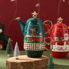 Gold plated tea set ins Christmas ceramic teapot, one pot, two cups