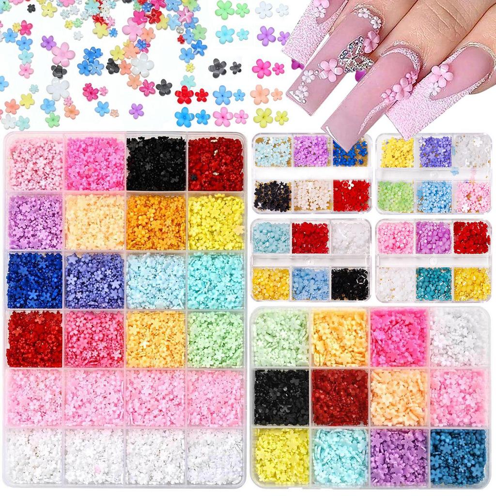 Mini Fünfblättrige Blume Nagelkunstdekorationen mit Stahlkugel, gemischte Farben - DIY Nageldekorationszubehör
