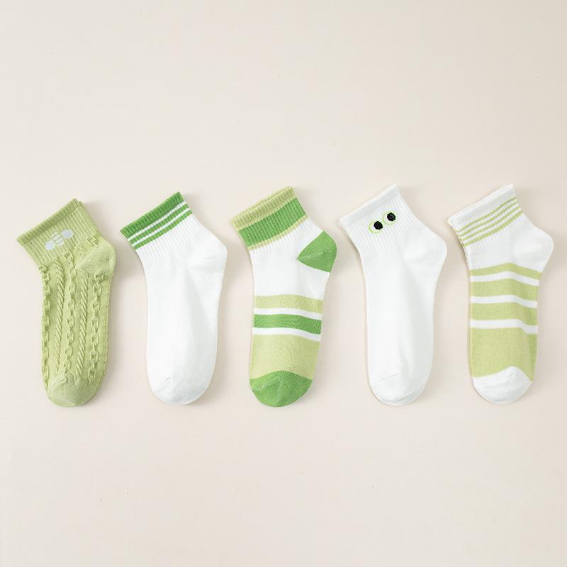 10 Pairs of Women's Autumn Color Striped Casual Small Fresh Sweat Absorbing Breathable Sports White Socks