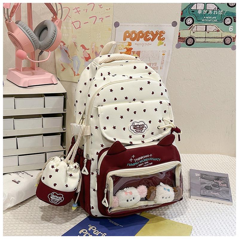 Cute Star Cat Junior High School Student Schoolbag Large Capacity High School Student Backpack Small Fresh Girl Pain Bag Baby Bag