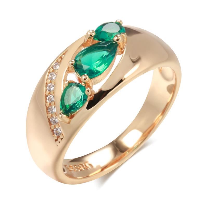 Korean Hot-Selling Rose Gold Plated Ring with Green Zircon