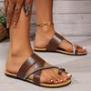 Fashion Women's Summer Fashion Clip Toe Leather Sandals Casual Lightweight Comfortable Outdoor Beach Slippers Rhinstone Strap Sandals