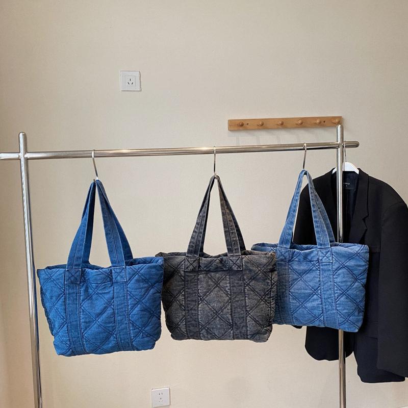 Jednoduché bavlněné oblečení, přenosná taška, dámské podzimní a zimní dojíždění, velkokapacitní ležérní všestranná diamantová taška přes rameno