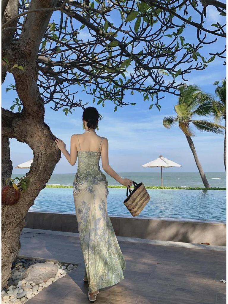 French-Style Summer Fairy Mesh Print Tube Top Dress