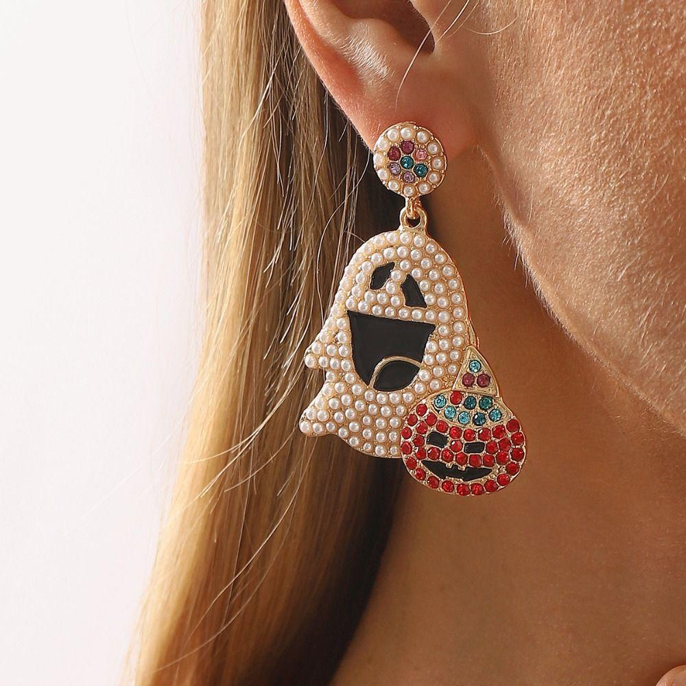 Kawaii Cute Ghost Earrings Irregular Halloween Party Jewelry Cool Ghost Pumpkin Earrings  Lady