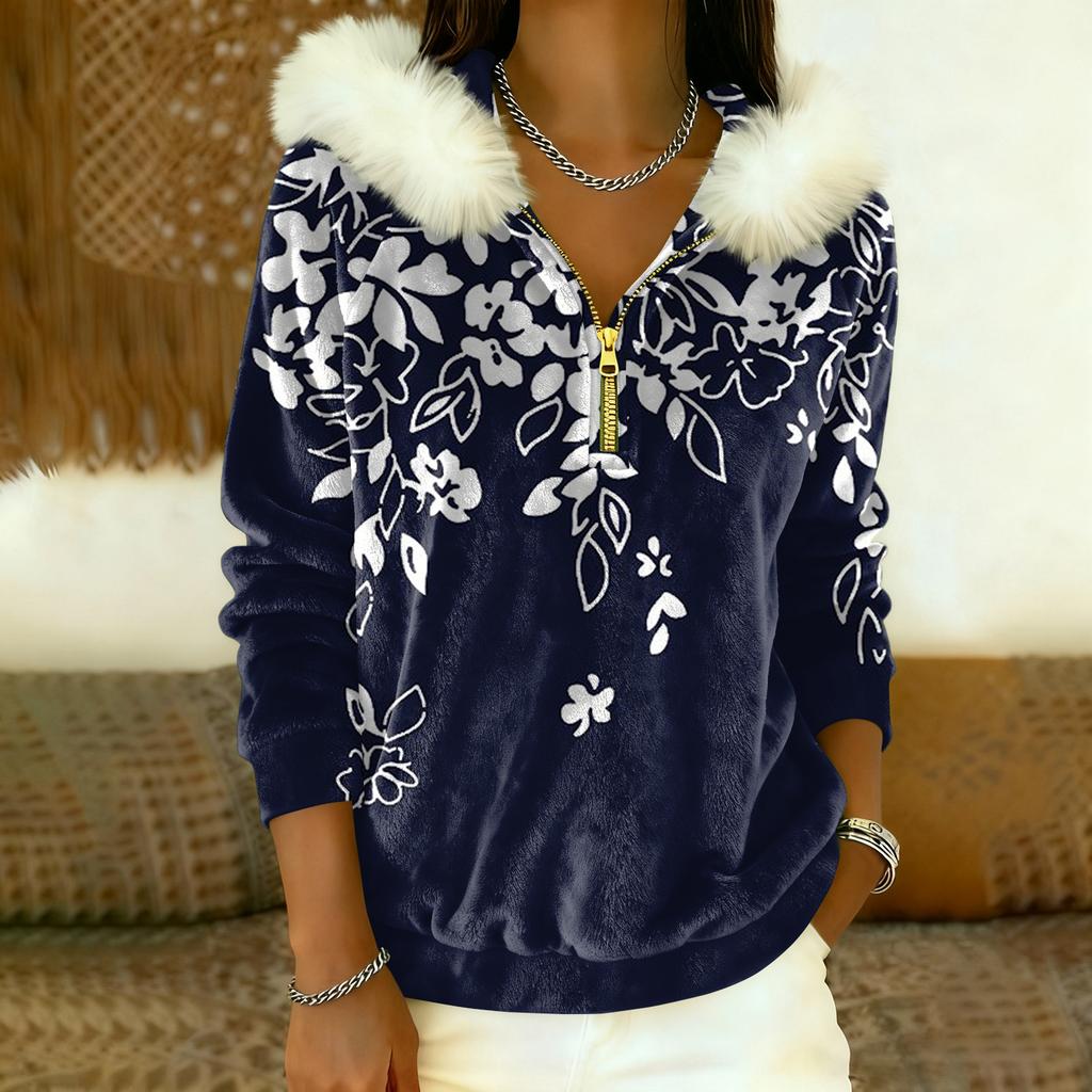 Lässiges und bequemes Damen-Freizeit-Top mit Kapuze, halbem Reißverschluss, langen Ärmeln und klassischem Aufdruck