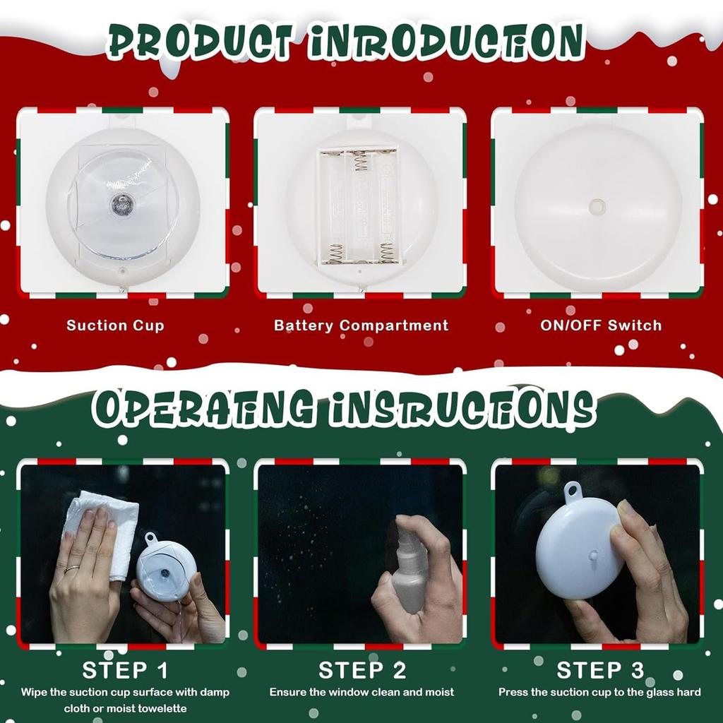Cute LED Christmas Decorations with Suction Cups, Warm White, for Ceremonies, Parties, Weddings, Birthdays, and New Year's. Perfect for Indoor Decor.