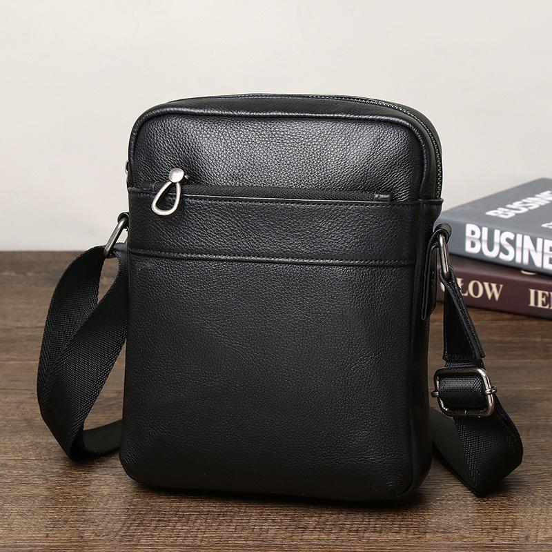 

First Layer Cowhide Shoulder Bag Nylon Inner Crossbody Backpack Small Square Bag Urban Men Casual Versatile чёрный