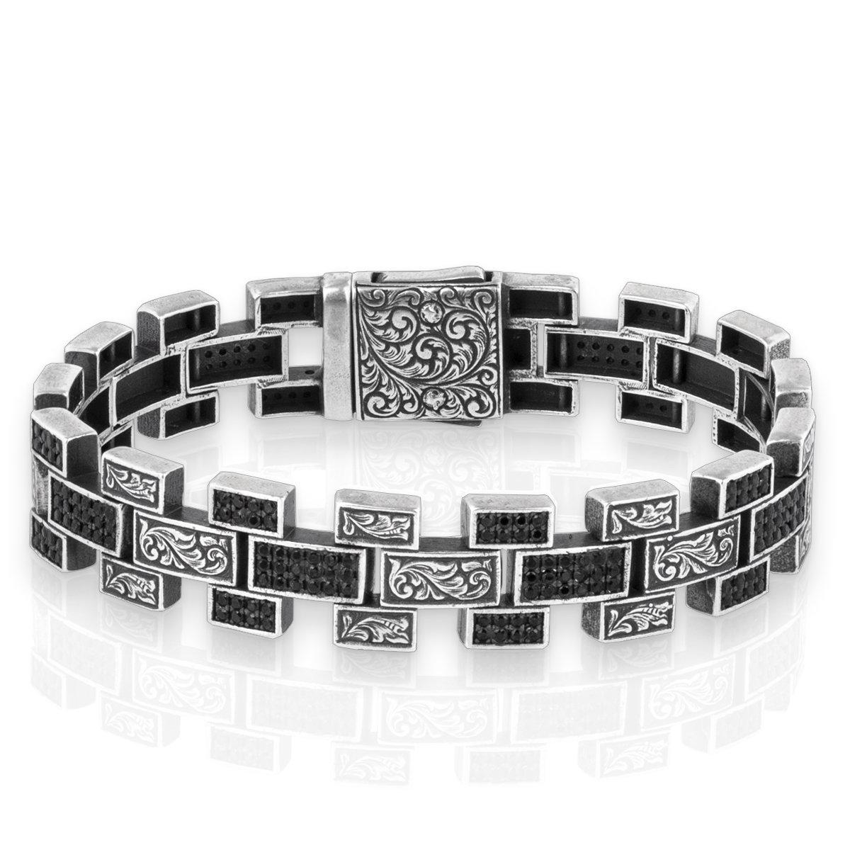 

Серебряный браслет из черного циркона с камнем ручной работы 18cm серебряный