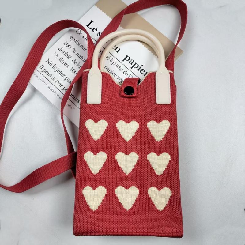 1 Peça Meninas Fofo Bolsas Transversais Ao Ar Livre Coreanas Mini Bolsa de Mão Quadrada Tricotada em Coração Para Mulheres Pequena Bolsa de Ombro para Celular