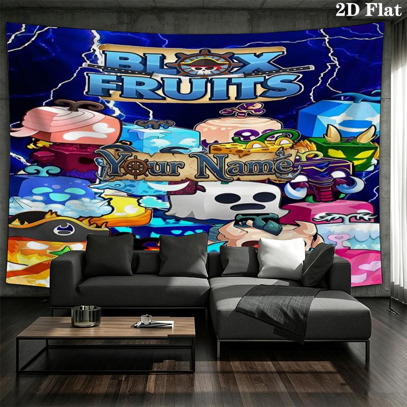 Arazzo da Parete Avventura Blox Fruits Nome Personalizzato Appeso Estetico alla Parete Coperta in Tessuto Stampato Arazzi Decorativi per Camera da Letto Soggiorno Decorazioni per la Casa