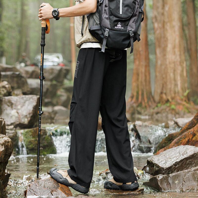 CLOR American-Style Paratrooper Pants for Men, Spring And Summer Breathable Loose Cargo Ice Silk Casual Straight-Leg Trousers, CL09 Black, Size S