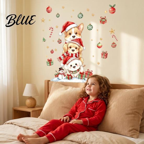 Watercolor Puppy Wall Stickers Christmas Decals, Stacked Dogs Stickers, Self‑Adhesive PVC Xmas Cute for Nursery Bedroom Living Room Home Holiday