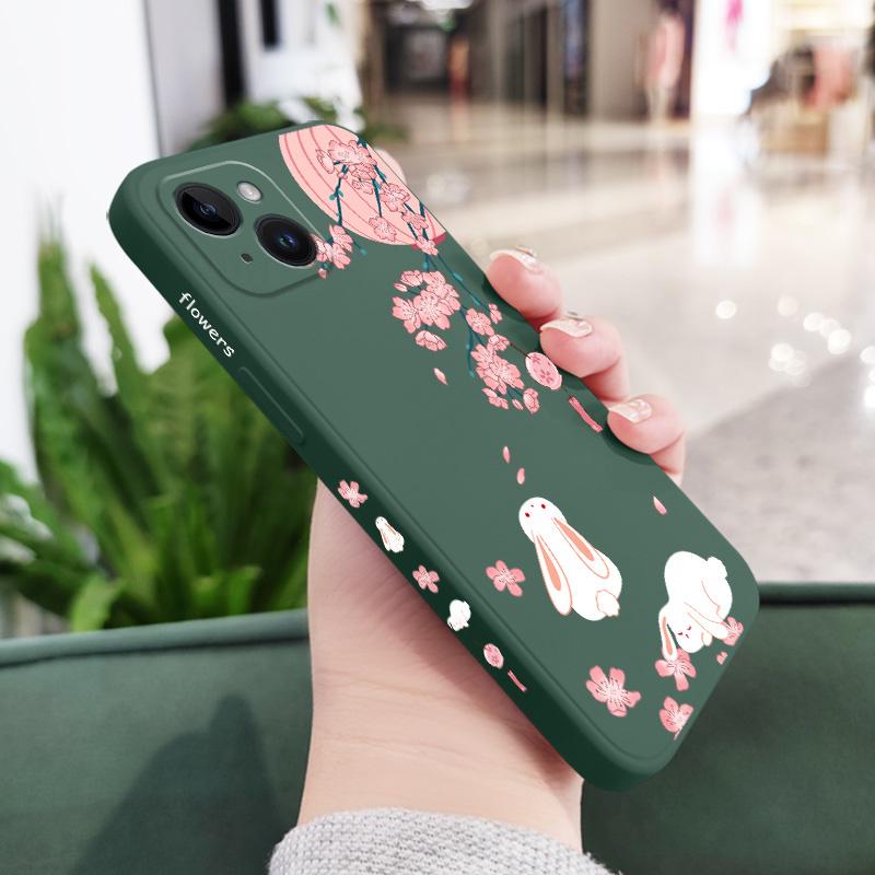 Peach Bunny Phone Case For iPhone 16 15 14 13 12 11 Plus Pro Max Mini X XR XS SE2020 8 7 6 6S Plus Liquid Silicone Cover