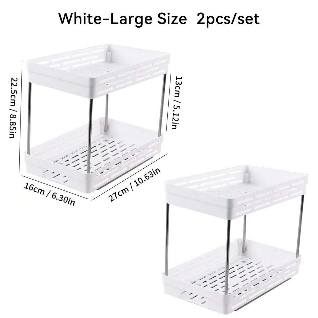 2 Tier Pull Out Plastic Storage Rack Large Capacity Kitchen Cabinet Storage Organizer Drawer Spice Jar Storage Shelves