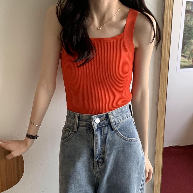 Women's 2026 Summer Korean Style Solid Knit Tank Top - Base Layer Camisole