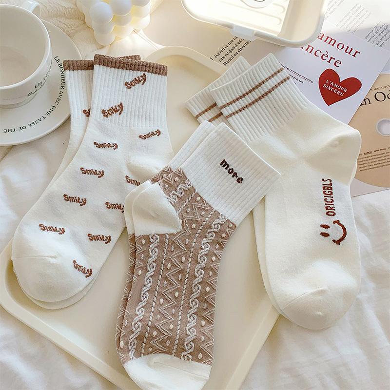 5 Pairs Socks Women's Spring and Summer Tube Socks Cute Cartoon Breathable Sports Stockings