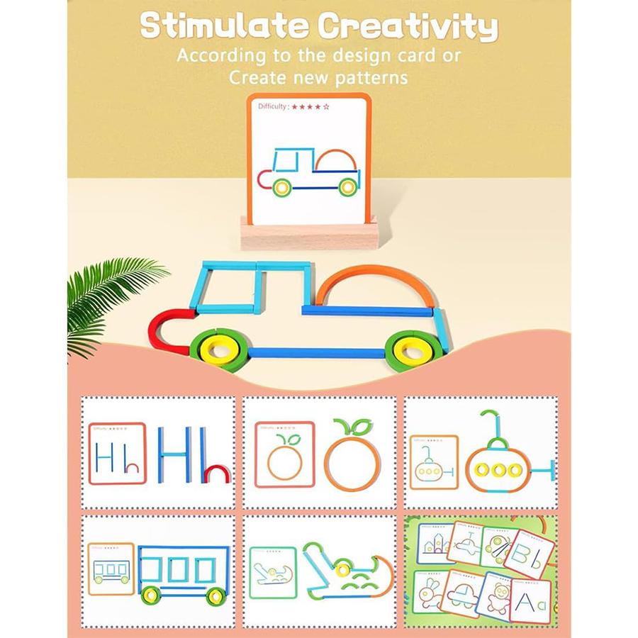 Montessori Smart Sticks Quick Thinking Puzzle Blocks for Toddlers Wooden Sticks and Rings Puzzle Game for Kids Tangram Puzzle