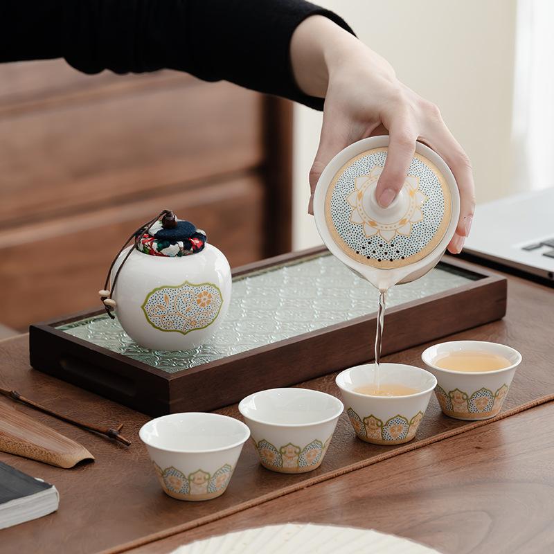 Portable Travel Tea Set Kung Fu Tea Set Teapot Set Household Ceramic Gift Box, Free Business Gift Print