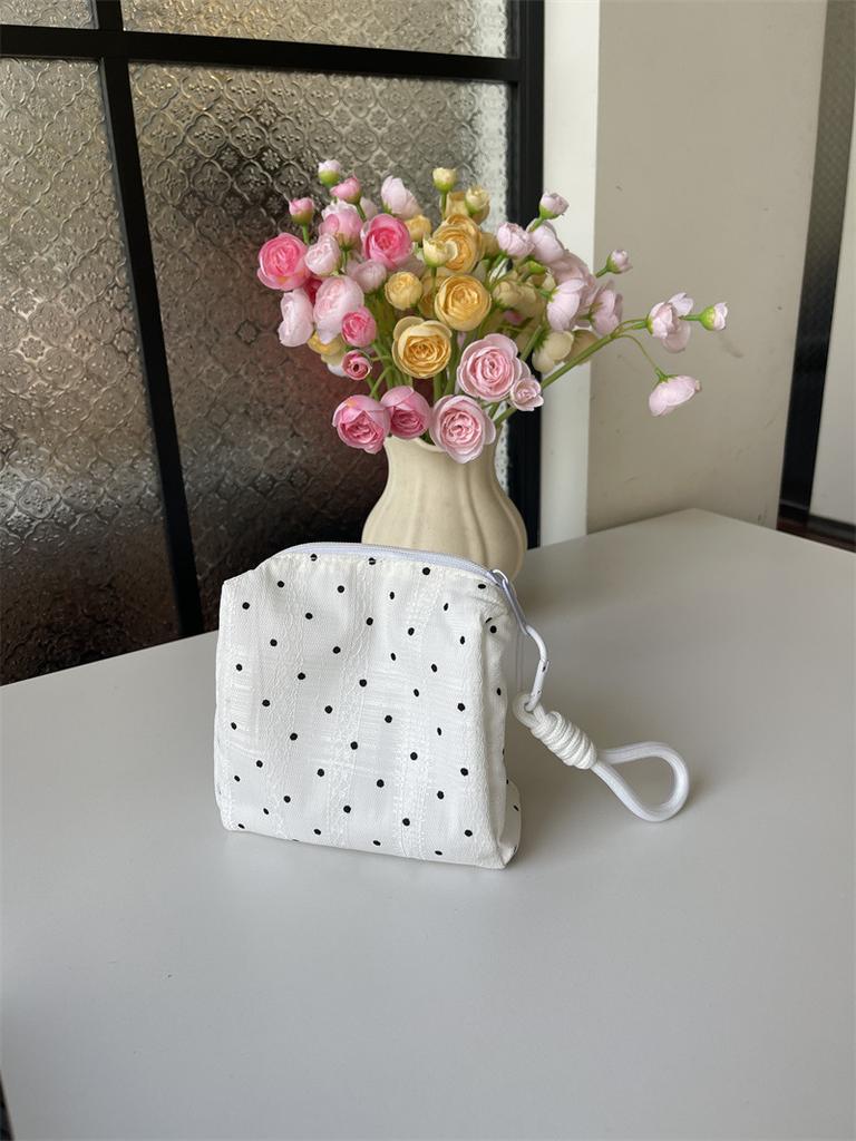 Lace Fabric Polka Dot Makeup Bag for Women Girl Female's Cosmetic Pouch for Fresh & Sweet Style Brush Toiletry Bag Case
