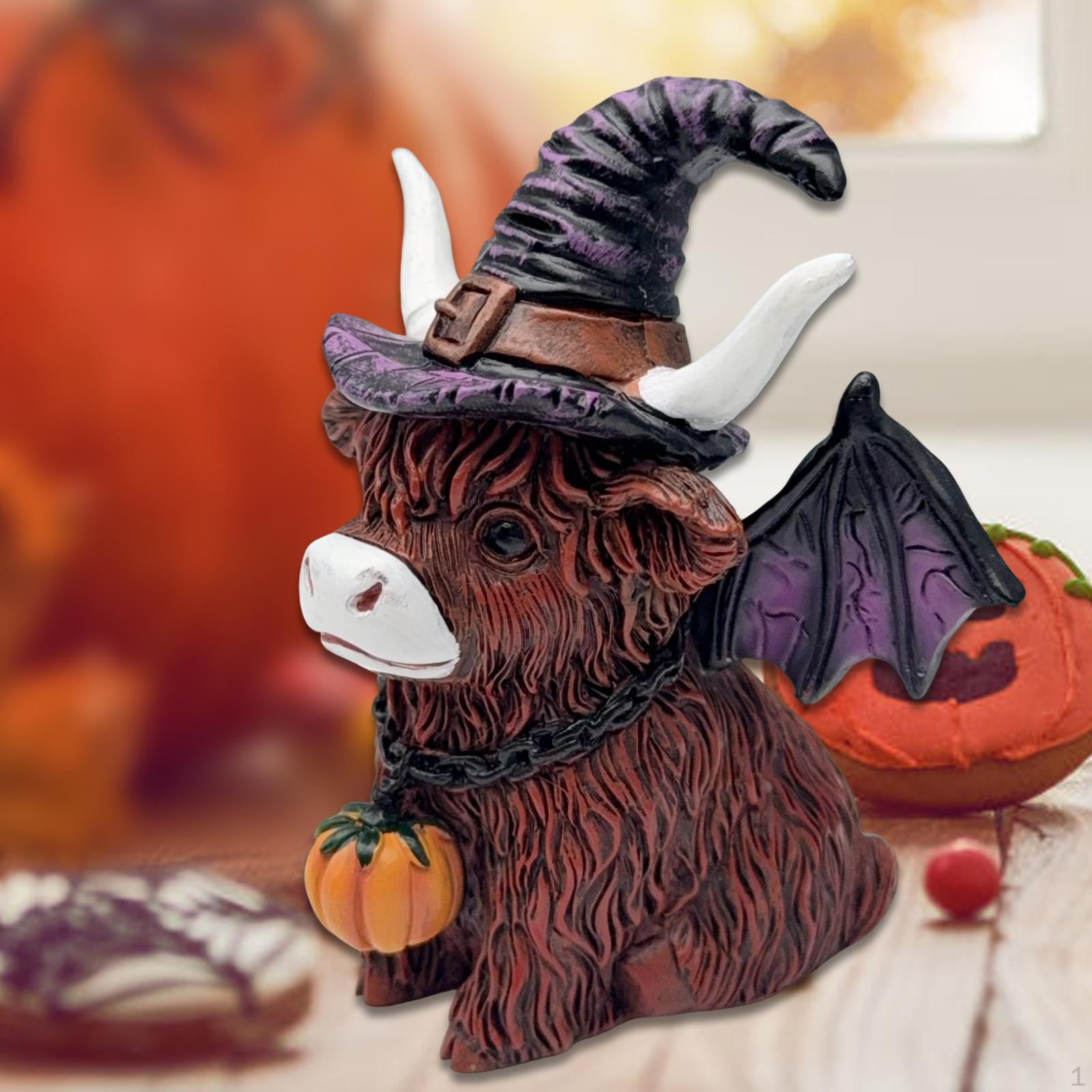 

Фигурка животного, акцентный элемент для декора на Хэллоуин на книжной полке или столе 9cmx7.5cmx10cm_Highlanding Cattle