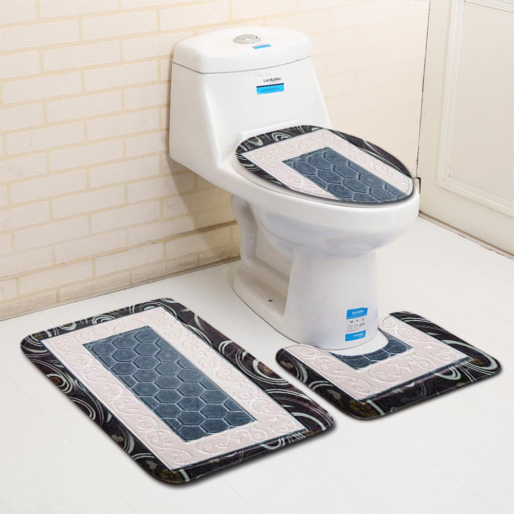 Striped Checkered Toilet Three-Piece Floor Mat Bathroom Three-Piece Carpet Doormat