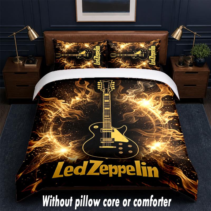 Led Zeppelin Design Postel Povlečení 1 Povlak na přikrývku + 2 Povlaky na polštář Měkké Prodyšné Domácí Lůžkoviny
