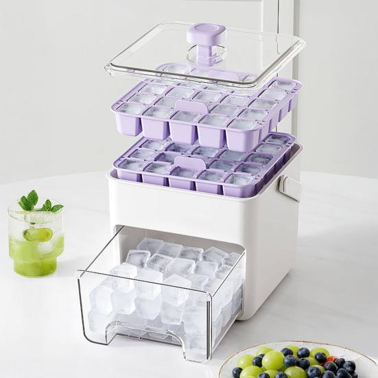 Large Capacity Ice Cube Maker with Storage Bin Shovel 50 Cube Ice Container BPA-Free Easy-Press Ice Cube Tray for Home Camping Party