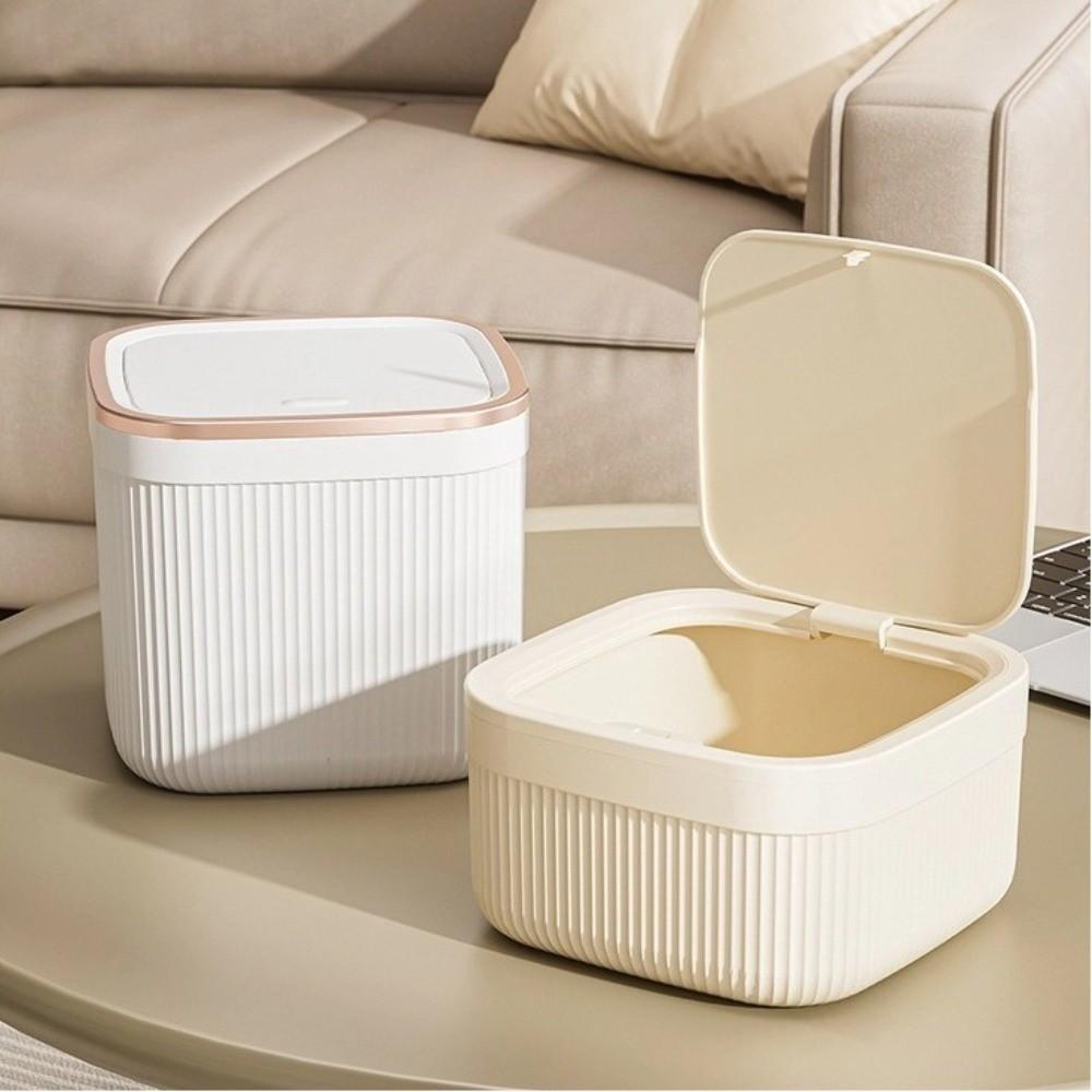 Press Type Mini Trash Can Quiet Close Desk Storage Box Durable Desktop Bin  Home