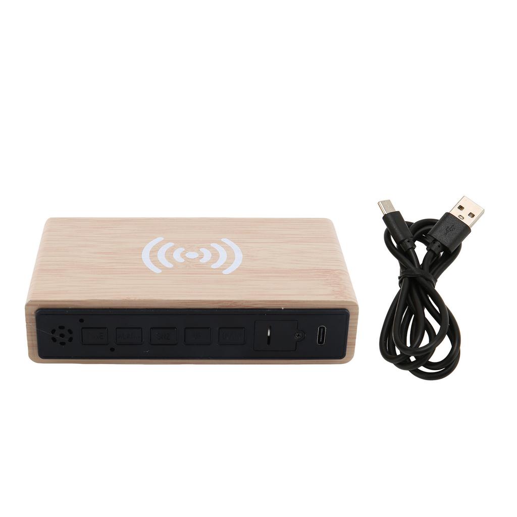 Wooden Digital Alarm Clock with Wireless Charging 3 Level Dimmer Wood LED Digital Clock