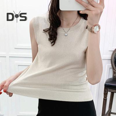 Damen-Tanktops, Rundhalsausschnitt, ärmellos, einfarbig, lockere Passform, Tanktops aus Eisseide, atmungsaktiv, vielseitig