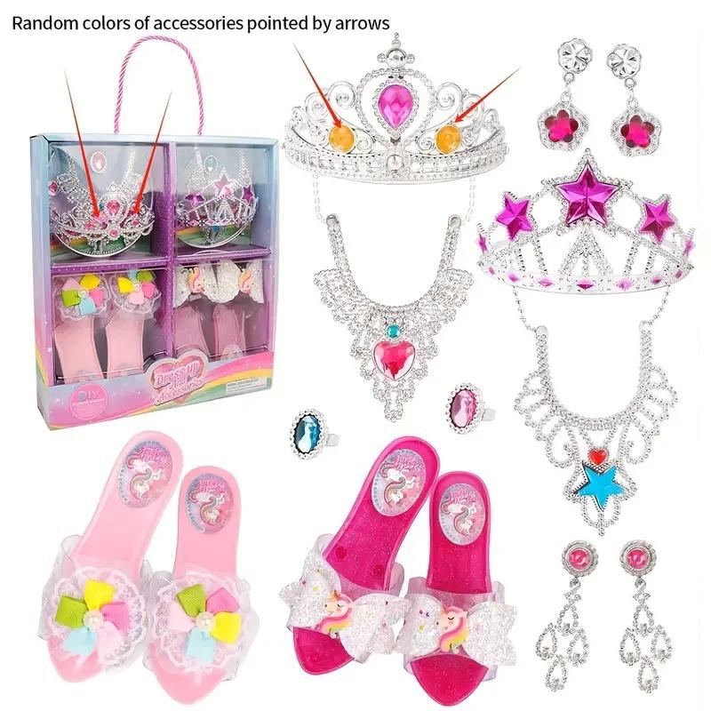 Dress Up Toy Girl Glass Slipper Necklace Earrings Toy Jewelry Set Gift Box, As Birthday, Halloween, Chrismas Gift