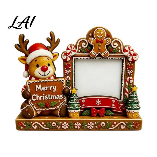 Poplar Wood Photo Frame Christmas 2D Wooden Picture Frame Painted Snowman Santa Xmas Rustic Tabletop Decoration Decor Keepsake Ornament Holiday