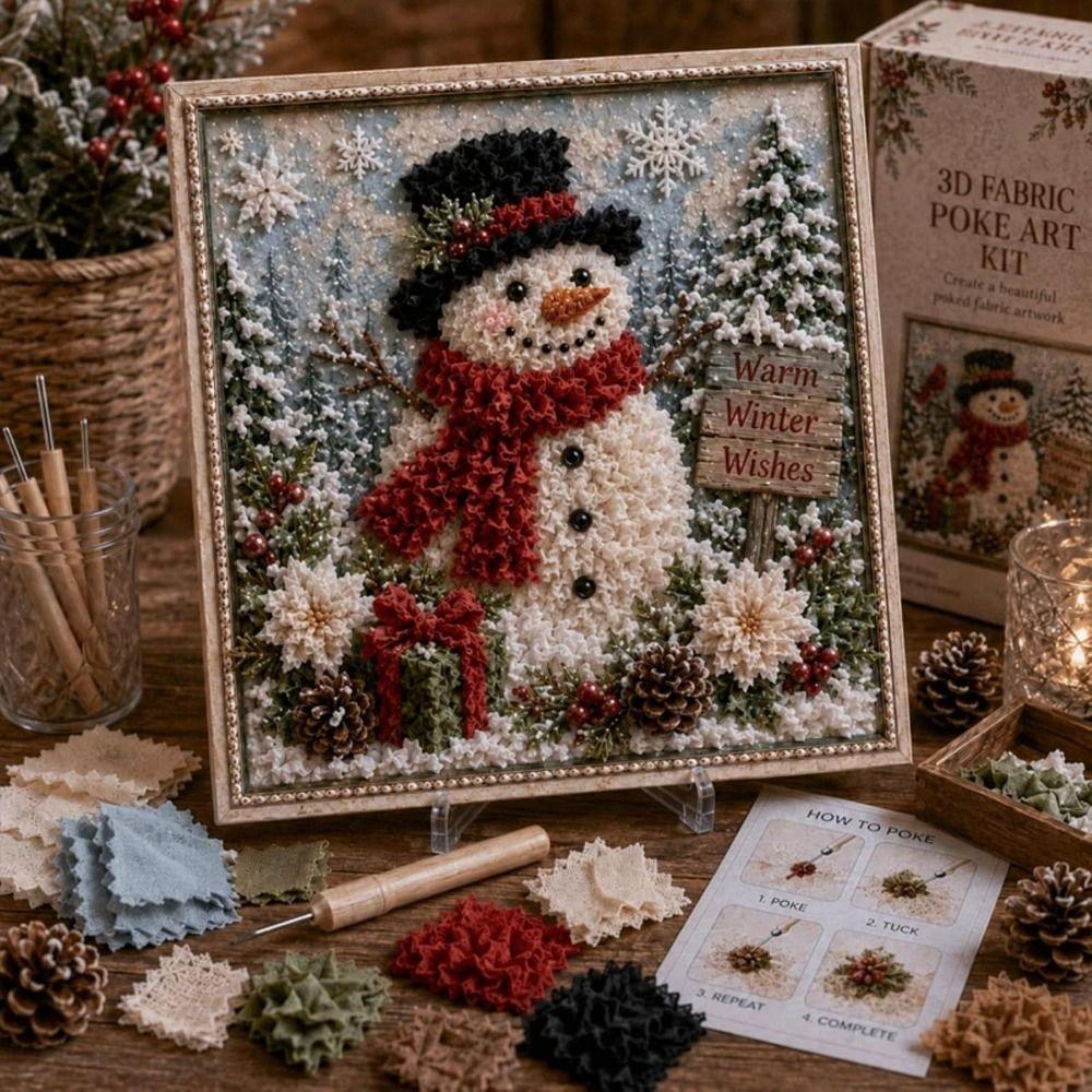 Fabric Based Christmas Fabric Poke Art Kit 3D Design Needle Punch Art Christmas Decorating