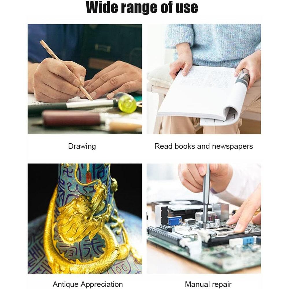 Head-Mounted Magnifier with LED Light, Headband Double Lens Reading Magnifying Glass for Close Work Loupe-15.5X 3X 8.X 10X